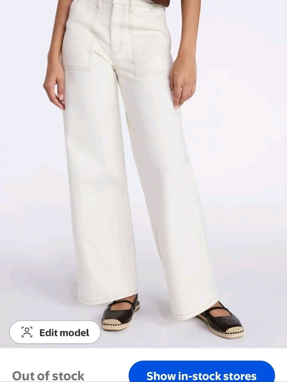 Time and Tru Cream High-Rise Wide-Leg Jeans with Front Patch Pockets